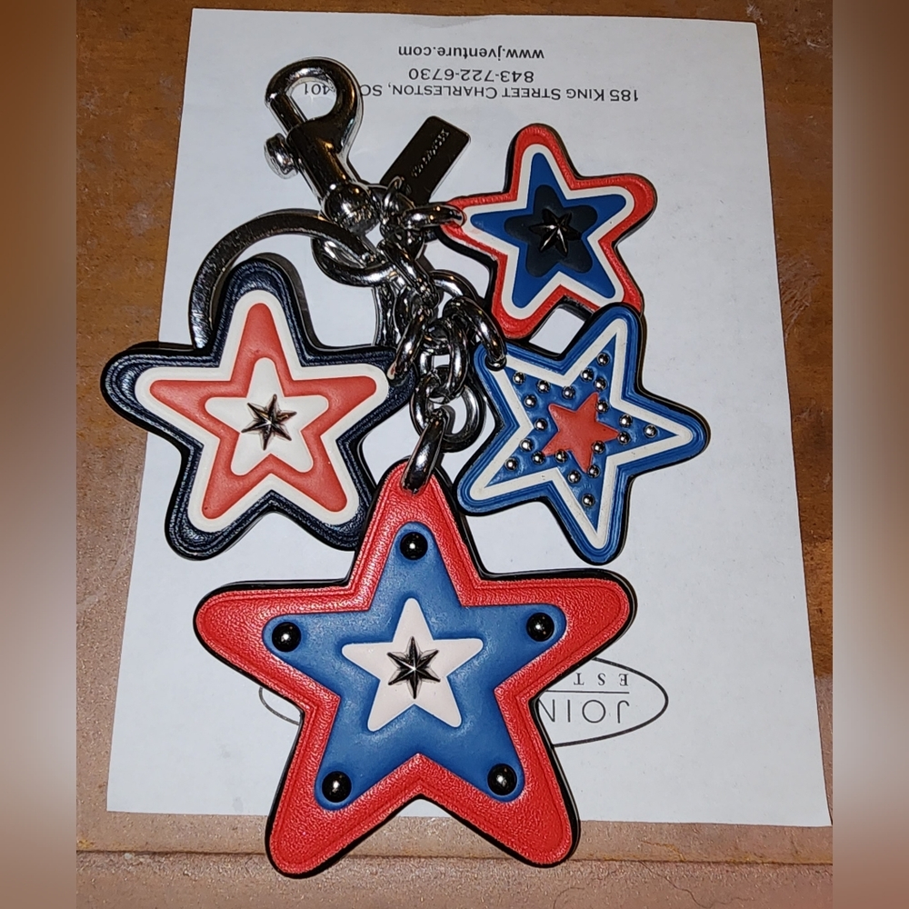 Authentic Coach Leather Stars Keyring